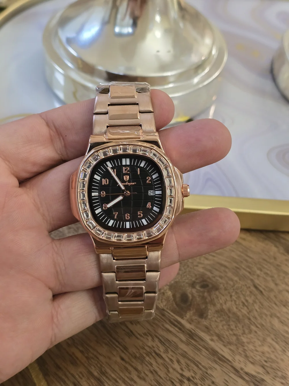 Rose Gold Men's Watch with Black Dial by -